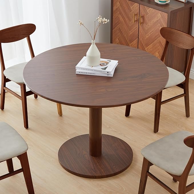 Round Dining Table, Circle Dining Table for 4-6 42 in, Modern Farmhouse Dinner Table Breakfast Tulip Table, for Kitchen/Small Space/Little Nook - Walnut