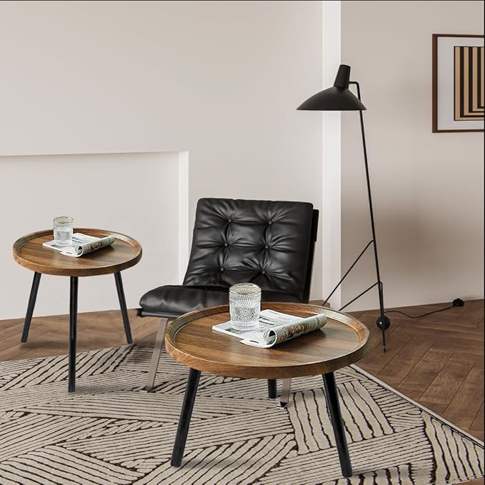 Jessie Small Round Coffee Tables,40x40x48cm Mid Century Modern Nesting Tables,Easy Assembly Circle Walnut Coffee Tables with Non-Slip Feet,Nesting Coffee Table for Living Room Balcony Yard