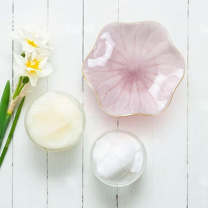 2Pcs Ceramic Jewelry Dish - Lotus Leaf Shape, for Ring Holder Necklace Small Key, Suitable for Mother Friend Sister, Gifts for Women, Cute Plate Trinket Tray, Home Decor (Crystal Green & Pink)