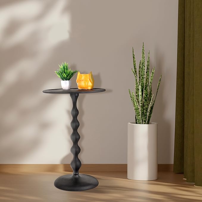 Alpha Living Home Round Metal End Tables for Living Room, Lightweight Metal Accent, Modern Side Table, Bedroom Nightstand, Small Coffee, Space-Saving, Easy Assembly 14.5" (Black)