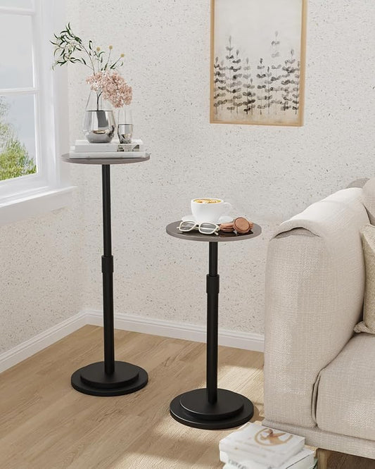 Height Adjustable Drink Table, Vintage Round Indoor Metal Plant Stand, for Small Spaces, Living Room, Bedroom, Cocktail, 1 Pack, Dark Brown, GBZ001CZ-1