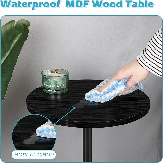 smusei Drink Tables for Small Spaces Pedestal Side Table with Marble Base Small Round Side Table Black Coffee Table for Sofa Couch Chair Patio, Black