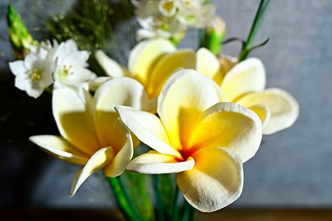 20pcs Gradient Yellow Red Flowers PU Real Touch Flowers Hawaiian Plumeria Tropical Artificial Flowers for DIY Floral Gifts Wedding Home Office Table Decor Farmhouse Table Centerpiece Decorations