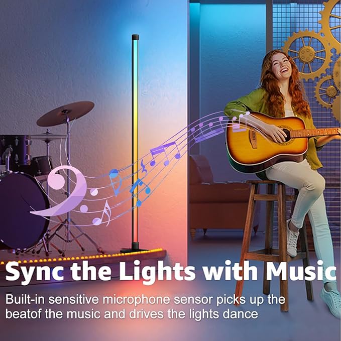 63″H RGB Floor Lamp, LED Corner Lamp,16 Million DIY Colors, 68+ Scenes, Music Sync, App & Remote Control (1 Pack)