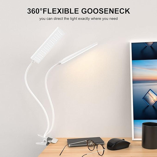 Vansuny Clip on Light LED Desk Lamp with Eye-Caring LED Metal Clip, 11 Level Brightness 3 Color Modes, Power by USB Port 5W Flexible Gooseneck Reading Light for Home and Office (5W, White)