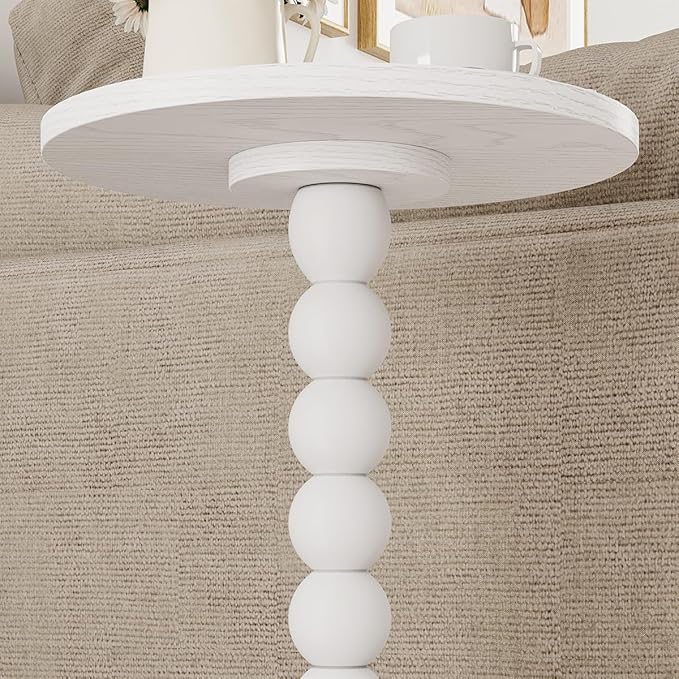 Round Side Table, Small Drink Table for Small Spaces, Pedestal End Table for Living Room, Modern Accent Nightstand with Solid Wood Leg for Bedroom, Corners and Office White Color UTBT005W