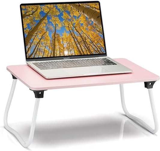 Ruxury Foldable Lap Desk Laptop Stand Bed Desk Table Tray, Breakfast Serving Tray, Portable & Lightweight Mini Table, Lap Tablet Desk for Sofa Couch Floor - Pink