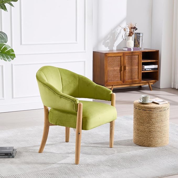 HEAH-YO Comfy Modern Accent Chair Set of 1,Upholstered Velvet Living Room Chair,Reception Armchair with Solid Wood Legs,Reading Leisure Chair for Bedroom Makeup Vanity,Green