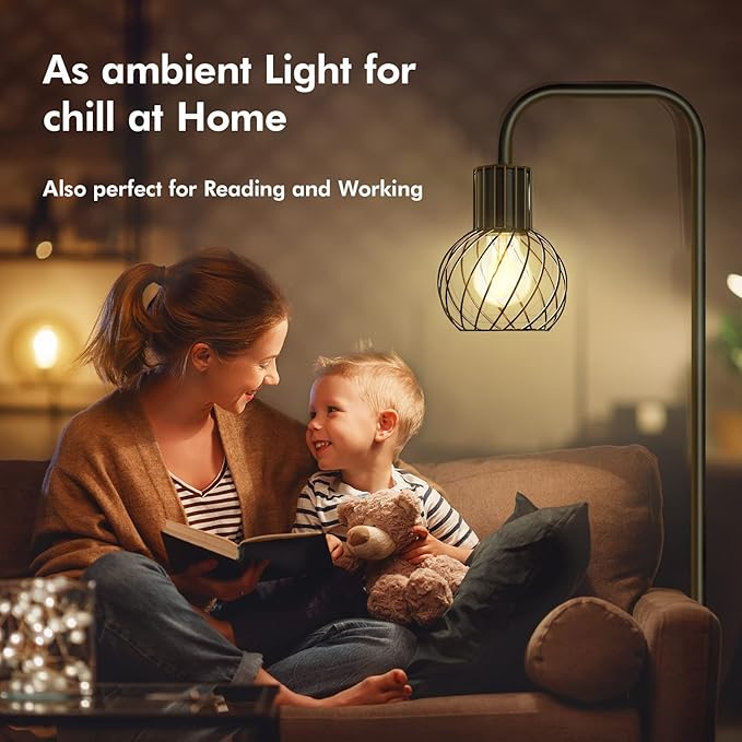 Floor Lamp, Industrial Floor Lamp for Living Room, Modern Standing Lamp with 6W LED Bulb, Foot Switch, Minimalist Pole Lamp Vintage Farmhouse Stand Up Lamps for Bedroom, Office, Book Nook,Black