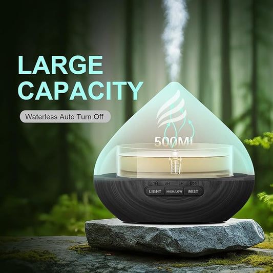 Essential Oil Scent Diffuser: 500ML Aroma Diffuser with Remote Control, Large Fragrance Aromatherapy Diffuser for Bedroom Home, Mist Humidifier with 14 Colors LED Lights and waterless Auto-Off, Black