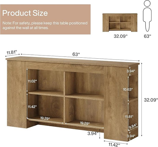 Tribesigns Console Table with Storage, 63" Farmhouse Wooden Entryway Sofa Table, Heavy Duty Console Cabinet for Living Room, Hallway, Entrance, Brown