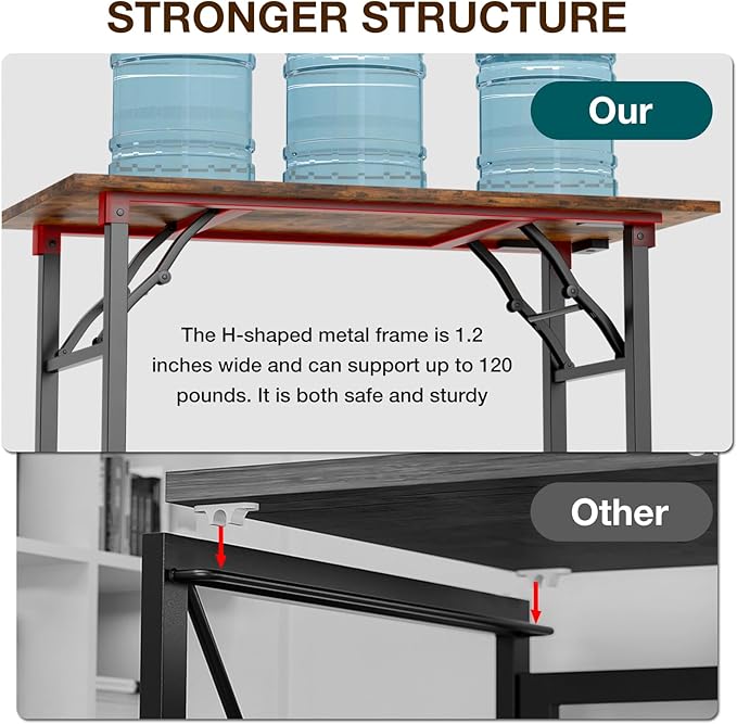 TEMI Long Computer Desk Folding Table - 55.1" Foldable Office Desk, No Assembly, Perfect Writing Table for Bedroom, Dorm, or Apartment, Portable Large Desk or Study Table with Compact Design, Brown