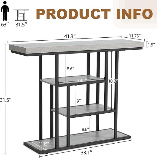 HABUTWAY 42" Industrial Console Table, Narrow 4-Tier Wood Entryway Table for Living Room, Accent Tables Living Room, Hallway Table, Sofa Table for Front Door, Hallway, Foyer, Rustic Grey