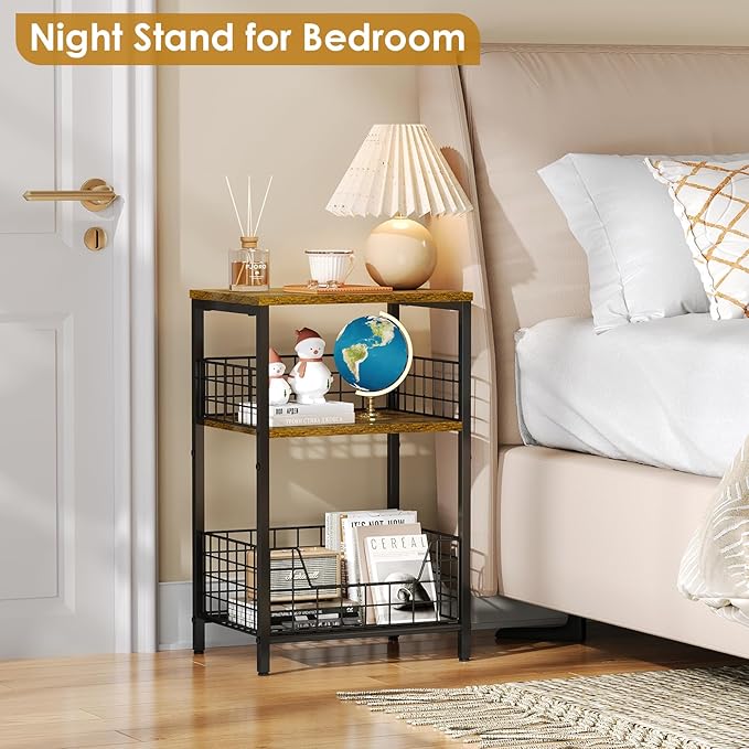 X-cosrack Side Table, Small End Table Record Player Stand with Storage, Vinyl Record Storage Night Stand for Living Room, Bedroom,Office(Patent Pending)(Rustic Brown & Black)