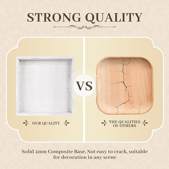 Wooden Decorative Tray, Small Serving Tray with Wood Bead, Farmhouse Big Tray for Ottoman, Countertop, Coffee Tabl, 13" x 13"x 1.6" (Retro White)