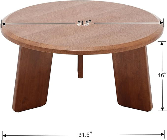 Mid Century Modern Coffee Table Wood Living Room Table Cute Round Coffee Table Center Table Side Table for Living Room Office Reception Room, Walnut