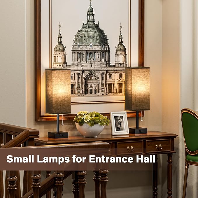 Fenmzee Black Table Lamps for Bedroom Set of 2 - Nightstand Lamp with AC Outlet Charging Port, 3 Color Temperatures Desk Light with Bulb, Small Tabletop Reading Lamp for Living Room/Dorm/Office