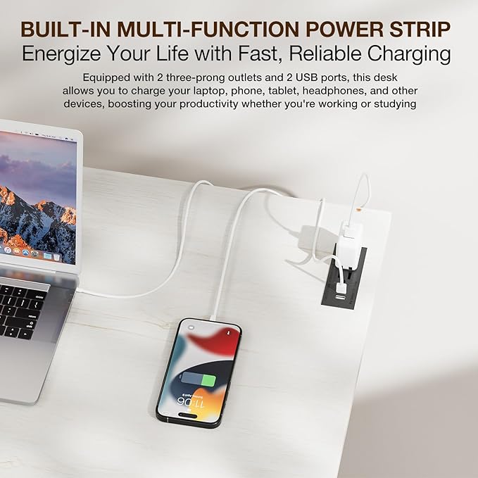 TEMI Small Computer Desk Folding Table - No Assembly, Compact 35.8" Foldable Desk with Power Outlets & USB Charging Port, Portable Small Office Desk, Ideal Mini Study Table for Narrow Spaces,White Ash