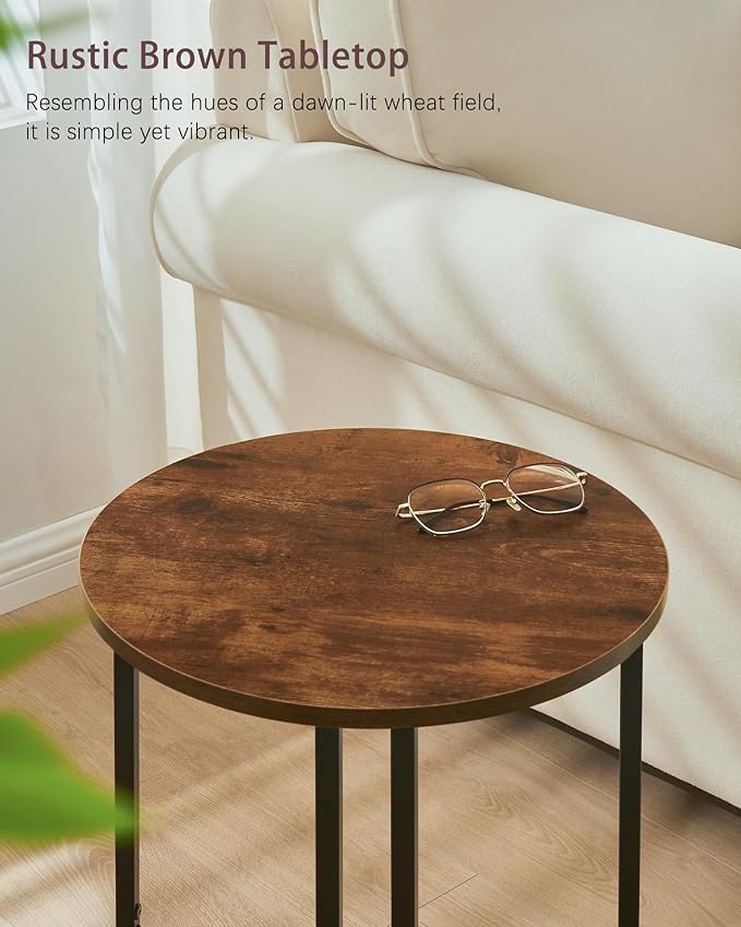 Round Side Table, Small End Table with Storage Shelf, Accent Table for Living Room, Bedroom and Small Spaces, Metal Frame, Rustic Brown & Black, 15.75" Dia x 25.4" H