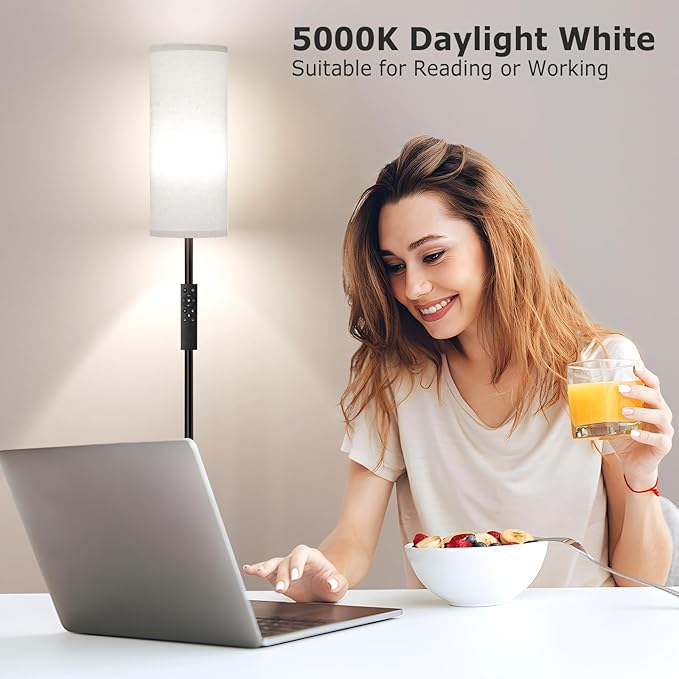 Ambimall 64'' Floor Lamps for Living Room with Remote Control and Stepless Dimmable Colors Temperature & Brightness, 9W Bulb Included(Beige Lampshade & Black Pole)