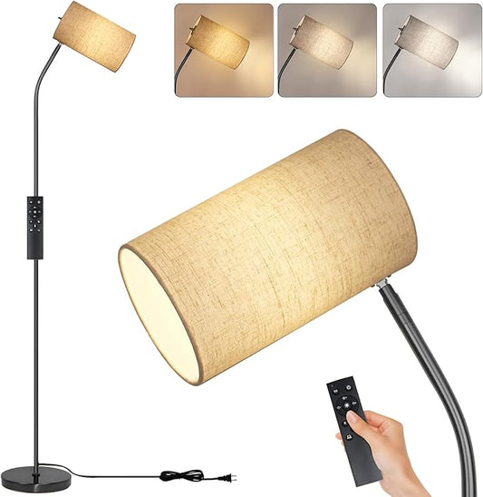 Black Floor Lamp for Living Room with Remote,Dimmable Floor Lamp with Remote Control 9W LED Bulb Included,Tall Stand Reading Lamp for Bedroom, Office, Kids Room, Reading, Working(Beige/Black)