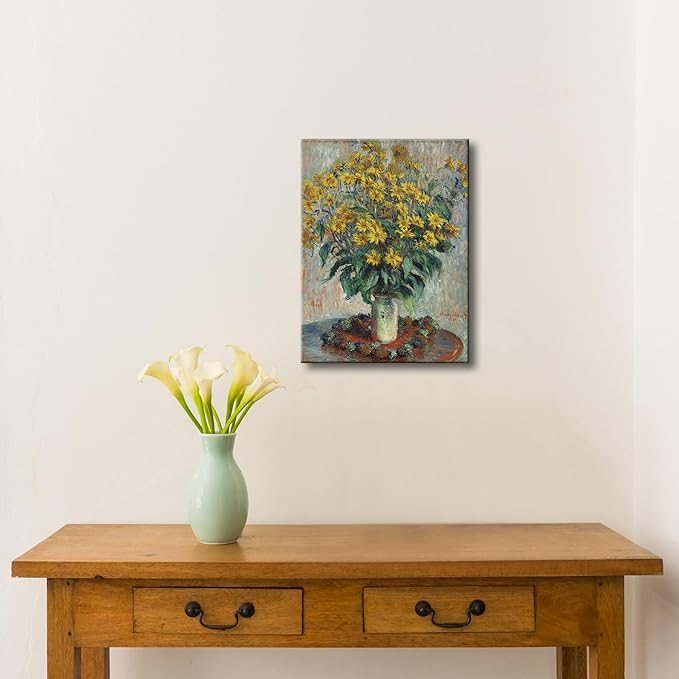 Wieco Art Canvas Print Wall Art Jerusalem Artichoke Flowers Still Life Art by Claude Monet Impressionism Art Print for Living Room Bedroom Home Kitchen Decorations