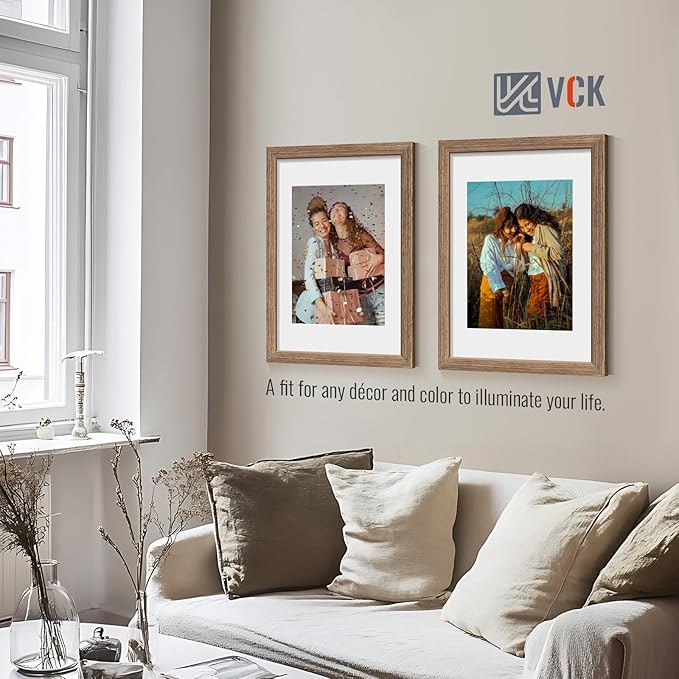 VCK 12x16 Picture Frame 5 Pack - Walnut, High-End Wood Poster Frames with Tempered Glass, Display 8.5x11 Photo with Mat or 12x16 without Mat, Art Gallery-Quality, Wall Hanging, Walnut