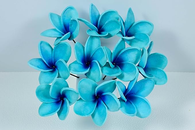 Birthday Gifts for Women 10pcs Gradient Turquoise Flowers PU Real Touch Flowers Hawaiian Plumeria Frangipani Artificial Flowers for DIY Birthday Gifts Wedding Gifts Home Decor Table Centerpiece