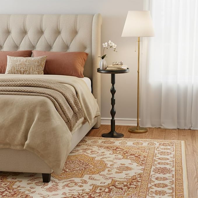 Small Round Drink Table,Pedestal Tables,Small Round Side Table for Narrow Spaces,End Table for Living Room, Bedroom, Bathroom,Balcony (Rustic Brown)