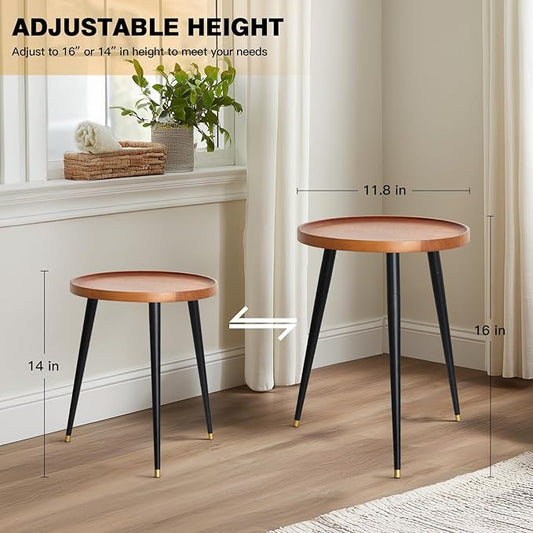 Plant Stand Indoor, Mid Century Wood Plant Table Plant Holder with Raised Design,Heavy Duty Metal Tall Flower Pot Stand, Modern Home Decor Small Round Side End Table(11.8"x16")