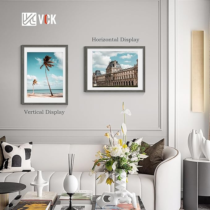 VCK 18x24 Poster Frame 2 Pack - Grey, High-End Wood Picture Frames with Polished Plexiglass, Display 16x20 Photo with Mat or 18x24 without Mat, Art Gallery-Quality, Wall Hanging, Grey