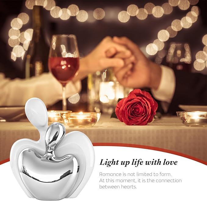 White Silver Mini Hugging Couple Statue Ceramic Lover Figurine Home Decor is a Romantic Gift for Her on Wedding Anniversary and Valentines, TV Stand Decoration Knick Knacks for Shelves (White Silver)