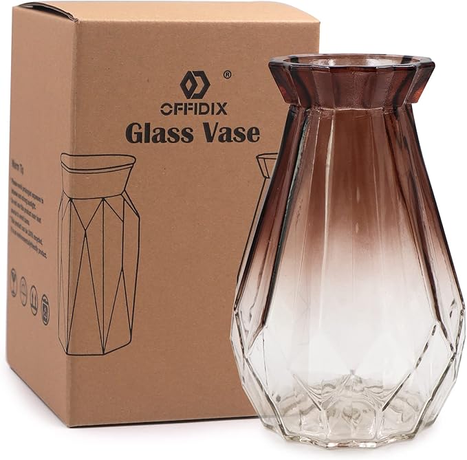 OFFIDIX Glass Vase Gradient Multicolor with Geometric Faceted Design Art Decorative Flower Vase for Wedding, Dinning, Bookshelf, Home Decoration or Gift