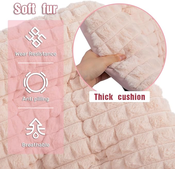 HollyHOME X-Large Saucer Chair, Comfy Oversized Folding Chair, Faux-Fur Reading Chair for Teens, Adults, Foldable Accent Chair, Metal Lounge Chair for Living Room, Bedroom, Dorm, Grid Champagne Pink