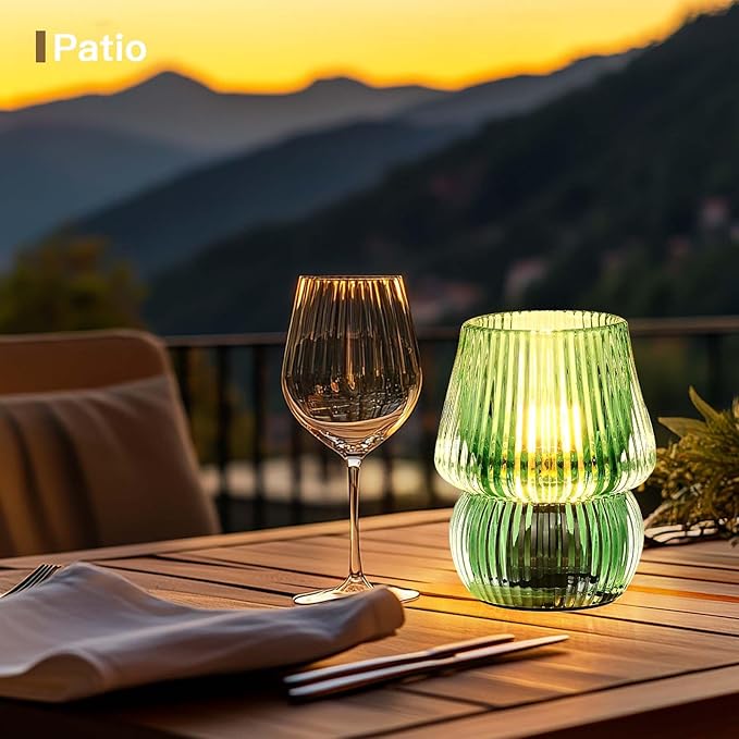 Battery Operated Lamp with Timer, Small Cute Cordless Glass Table Lamp for Home Decor, Kitchen, Bathroom, Birthday Gift for Women, Mushroom, Green