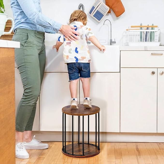 HDANI Wooden Stool Set of 2 for Kids, Adults - 300lbs Load Capacity Garden Round Wood Stool, Non-Slip Small Step for Plant Stand, Kitchen, Bathroom and Bedroom, Brown