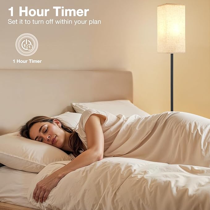 Ambimall 2 Packs Remote Control Floor Lamp, Stepless Dimmable, 64 Inches Tall, Include 9W Bulb, Standing Lamp for Living Room Bedroom Office (Beigh & Black)