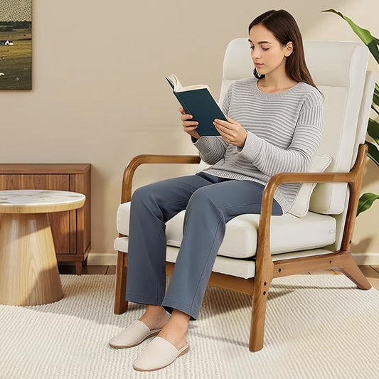 VEVOR Accent Chair, High Back Mid Century Modern Armchair with Solid Wood Frame and Non-Slip Legs, Upholstered Leisure Chair with Linen Fabric and 5.3 in Thickened Cushion, for Living Room, Bedroom