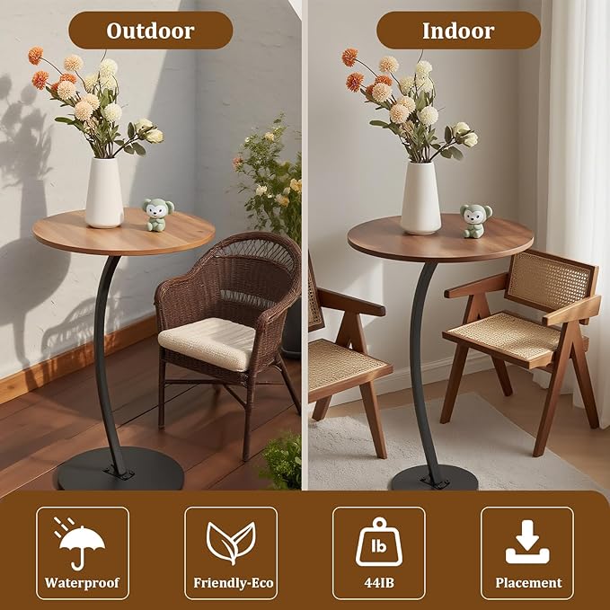 C-Shaped End Table, Round End Table for Living Room，Small Side Table for Couch, Retro Sofa Table with Metal Frame for Bedroom, Bedside Nightstand Rustic (Walnut)