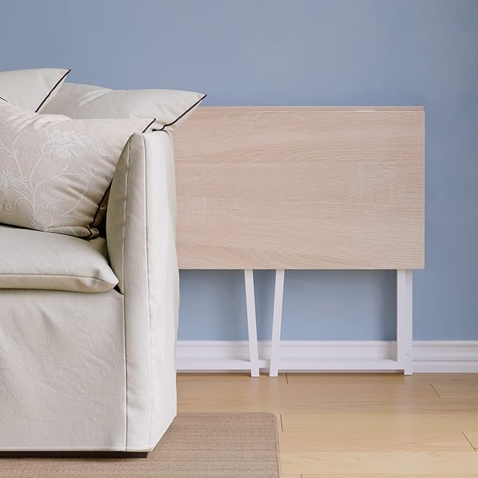 4NM 31.5" Small Folding Desk, Foldable Computer Home Office Desk, Study Writing Table for Small Space Saving Bedroom, Easy Assembly - Natural and White