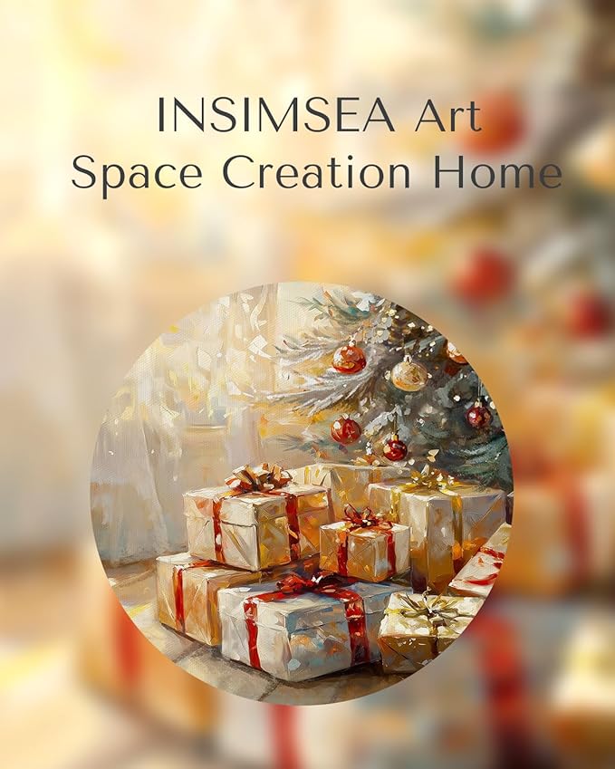InSimSea Christmas Decor Framed Wall Art, Gifts under the Christmas tree Canvas Painting, Warm Holiday decor Unique Christmas Gifts For Table Wall Farmhouse Mantel Home Office 12L x 16W