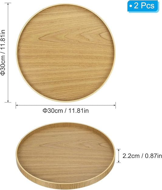 PATIKIL Wood Serving Tray 12 Inch, 2 Pack Round Decorative Platter for Home Decor Kitchen Table Candle Holder