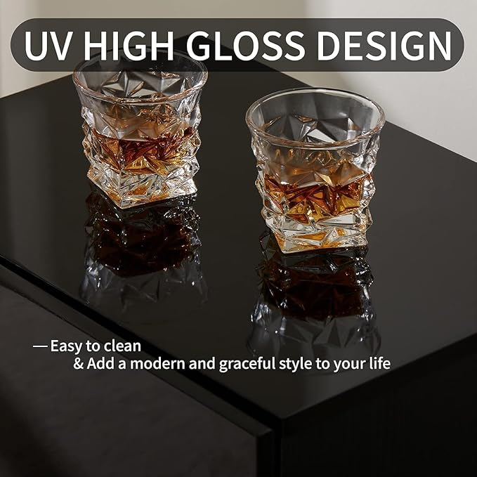 AMERLIFE 2PCS Entertainment Center Side Table Set with Storage, Modern High Gloss End Tables with 2 Cabinet Doors, for Living Room/Bedroom/Office