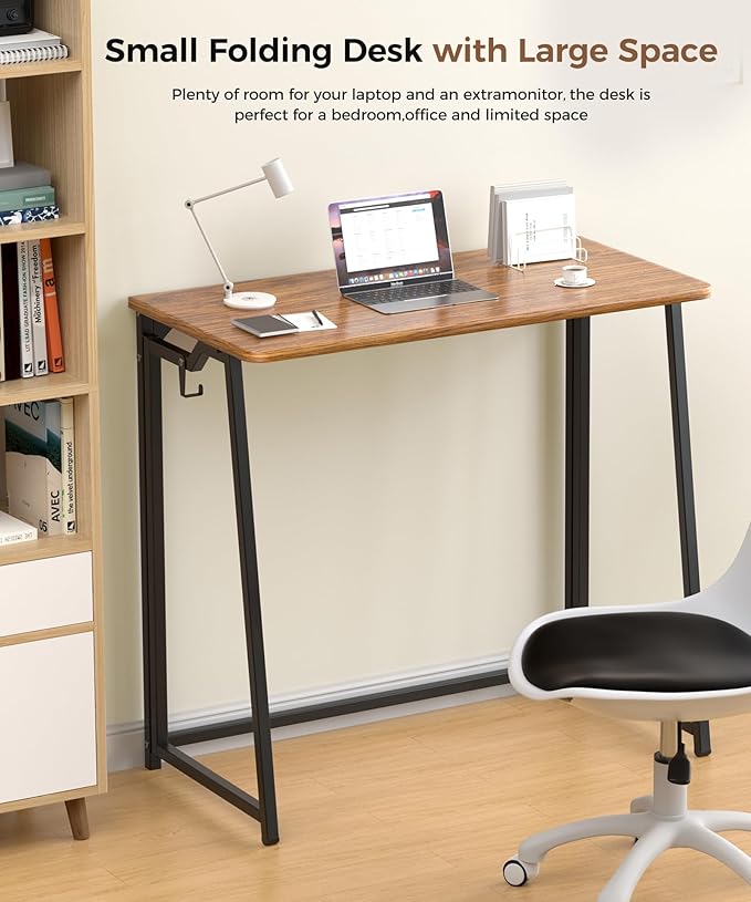 Folding Desk Small Foldable Desk for Small Space, 31.5 Inches Writing Computer Desks in Study, Home Office Foldable Office Desks for Bedroom, Rustic