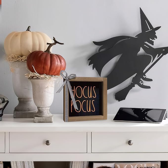 Hocus Pocus Sign, 6 Inch Wooden Halloween Decorative Signage Table Top Decor, Gothic Witch Indoor Tabletop Wall Art Shelf Mantel Desk Tiered Tray Rustic Farmhouse Home Decorations