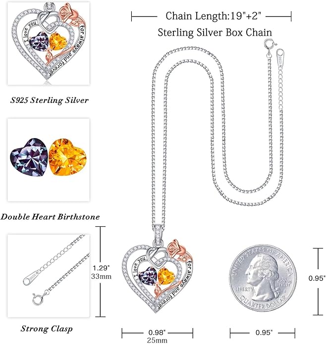 Iefil Christmas Gifts for Wife Women - 925 Sterling Silver Double Birthstone Necklace, Anniversary Birthday Gifts for Women, Jewelry Gift for Wife Girlfriend Mom Her