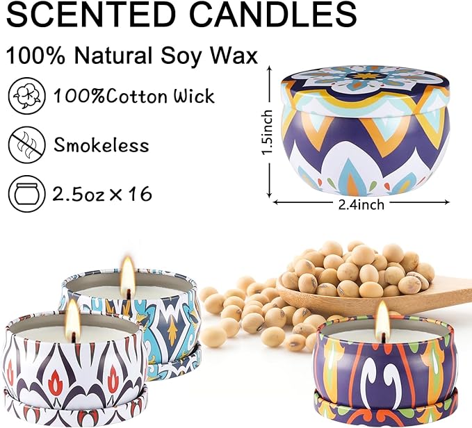 16 Pack Scented Candles Gift Set- Aromatherapy Candle Gifts for Men, Woman-Men Candle Set，Ideal Gift for Travel Home Décor
