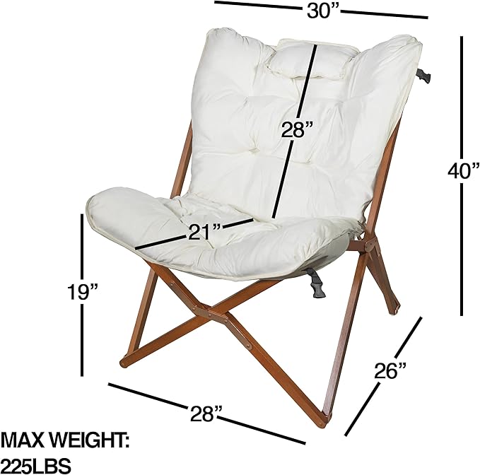 Zenithen Indoor Wood Butterfly Folding Accent Chair, Perfect for Dorm Rooms, Bedrooms, and Living Rooms, Use for Reading, Writing, Studying, Gaming, and Movies, White
