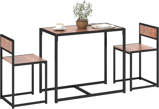 HOMCOM 3-Piece Industrial Dining Table Set for 2, Kitchen Table and Chairs, Dining Room Sets for Small Spaces, Rustic Brown