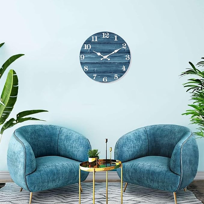 XFM Blue Wall Clock 24 Inch Farmhouse Wall Clocks Battery Operated Large Rustic Wall Clock Wood Silent Wall Clocks for Living Room Bedroom Home Office
